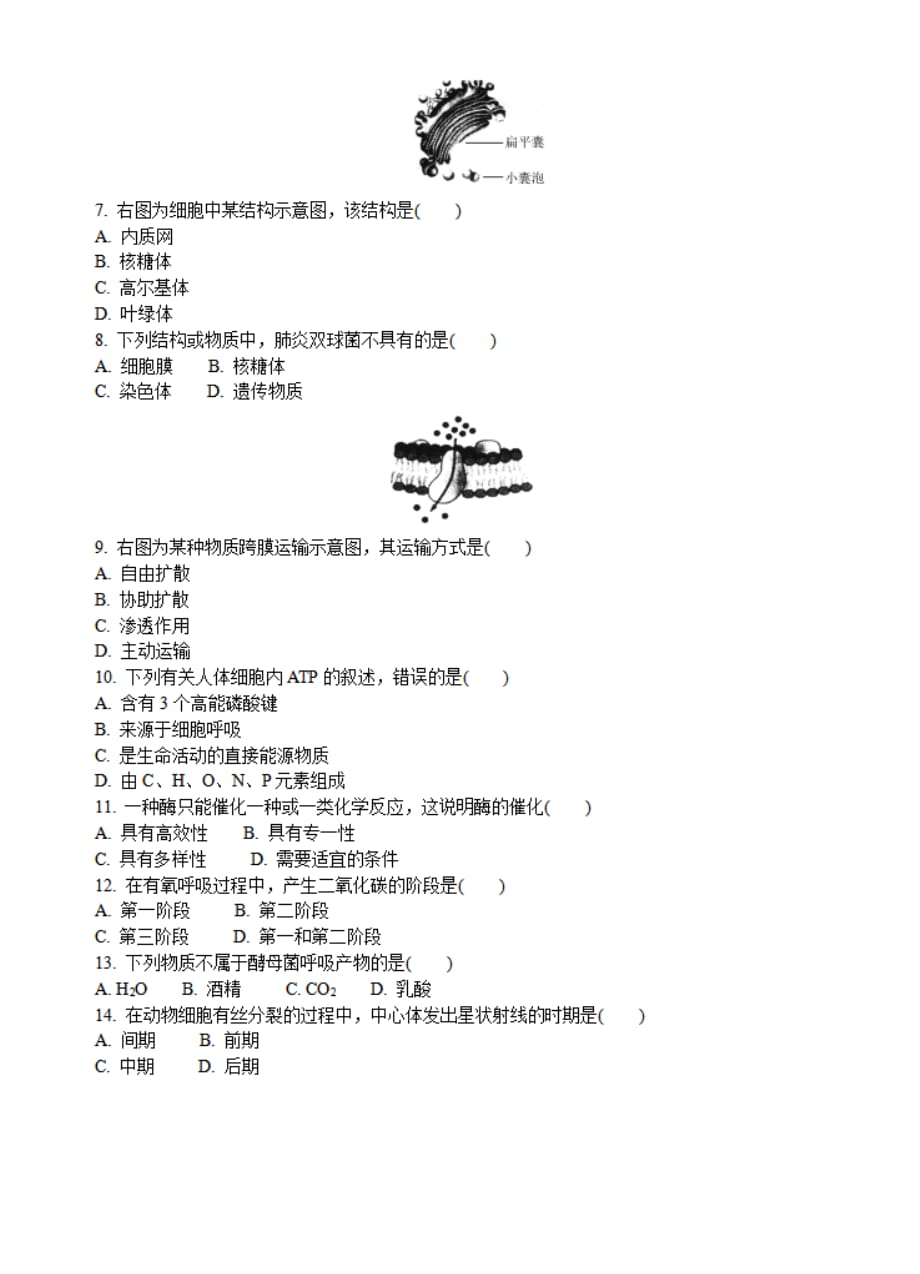 江苏省盐城市2019-2020学年高二学业水平合格性考试模拟试题(12月) 生物(有答案)_第2页