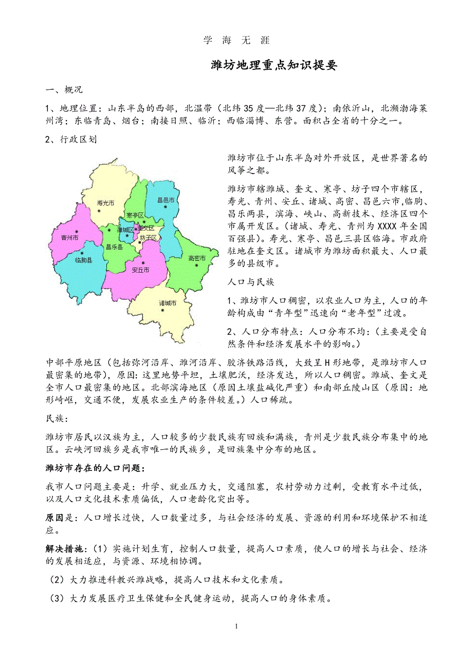 （2020年整理）潍坊地理重点知识整理.doc_第1页