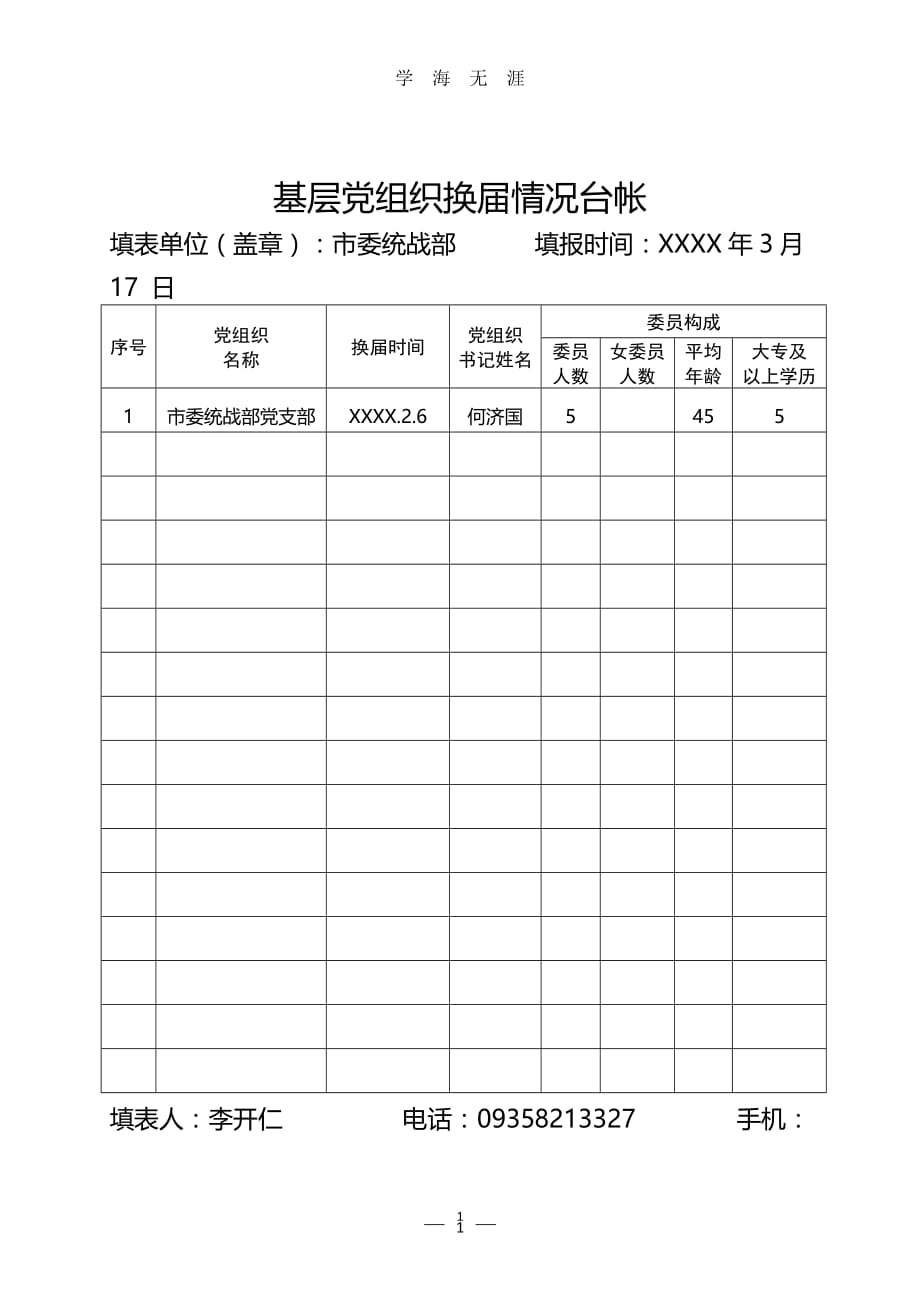 （2020年整理）党支部换届情况台账.doc_第1页