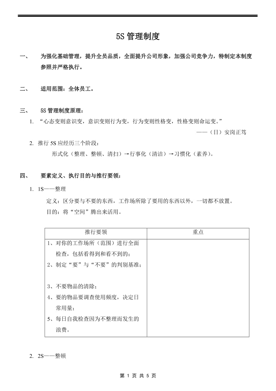 企业管理制度某汽车销售企业5S管理制度_第1页