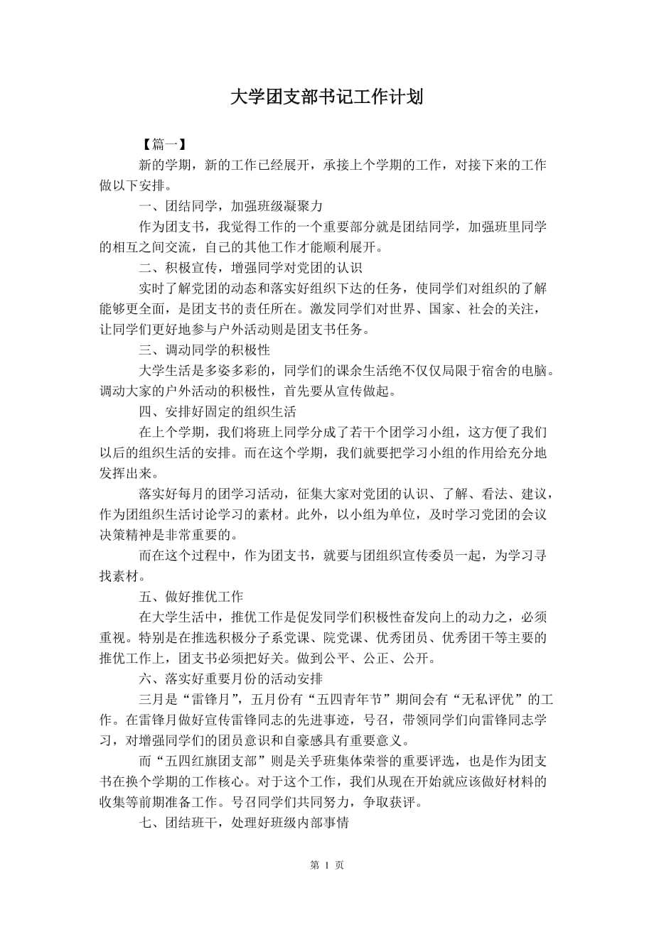 大学团支部书记 工作计划_第2页