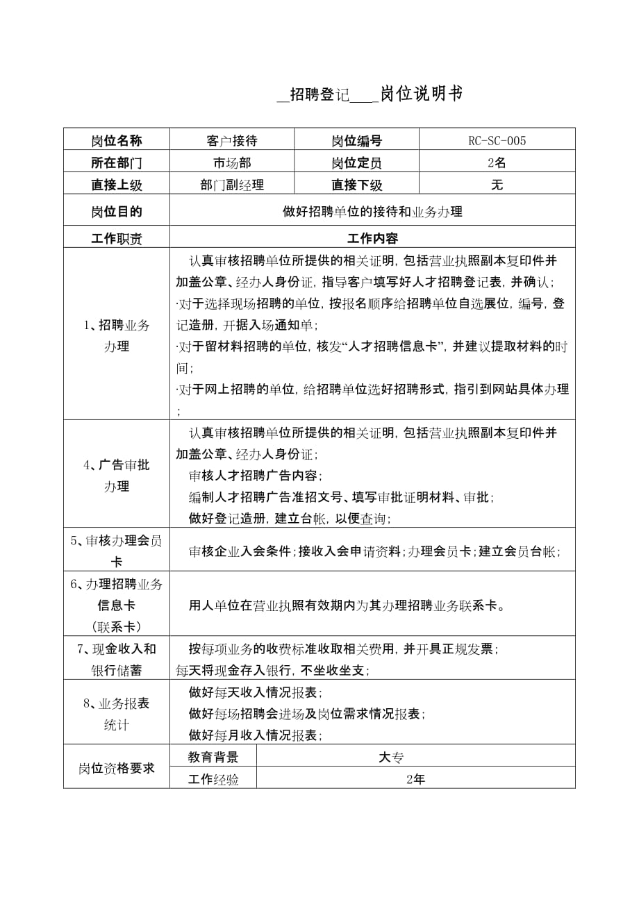 最新招聘登记岗位说明书_第2页