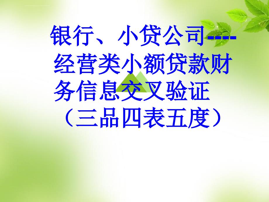 银行、小贷公司----经营类小额贷款财务信息交叉验证(三品四表五度)课件_第1页