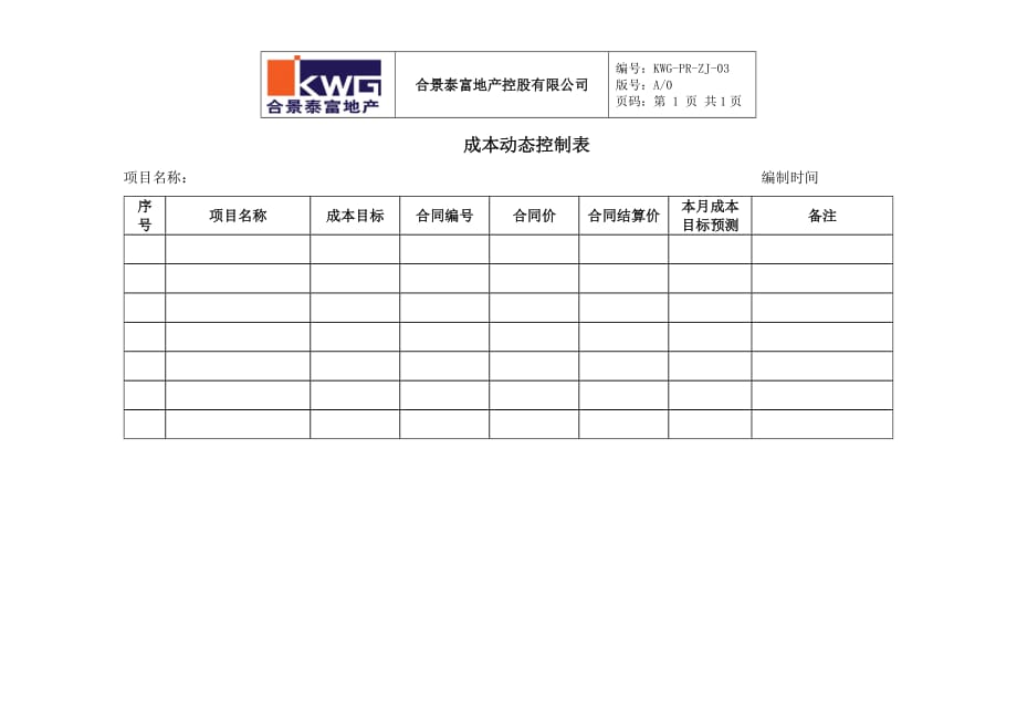 (2020年)成本管理成本控制4－动态成本控制表KWGPRZJ04_第1页