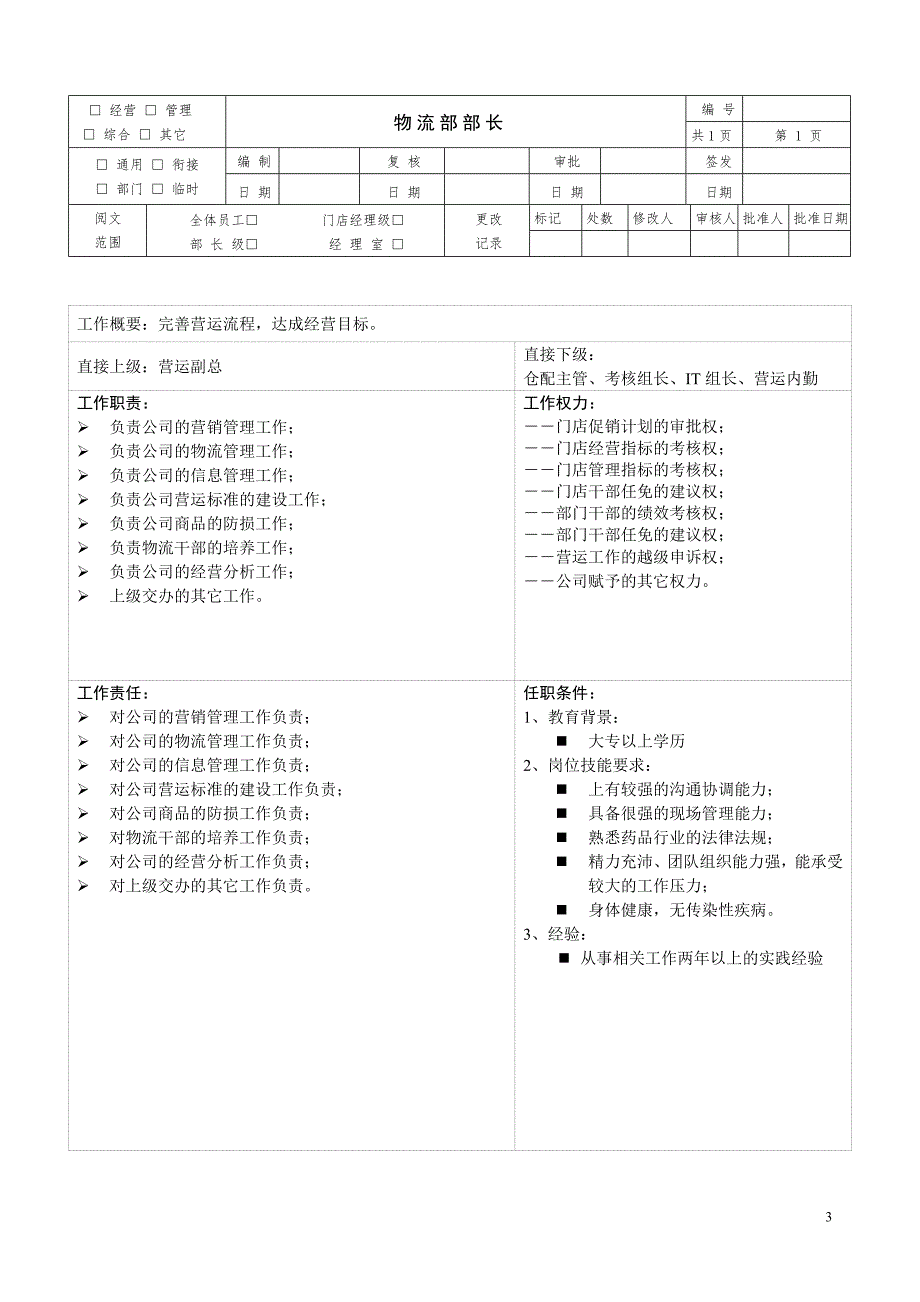 物流管理物流规划某公司物流部工作职责_第3页