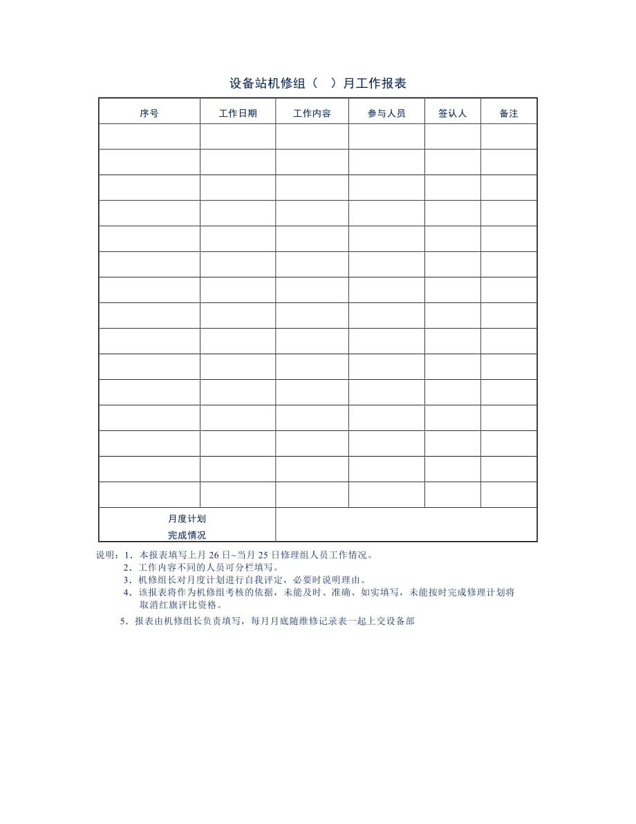 公司项目部设备站机修组（ ）月工作报表_第1页