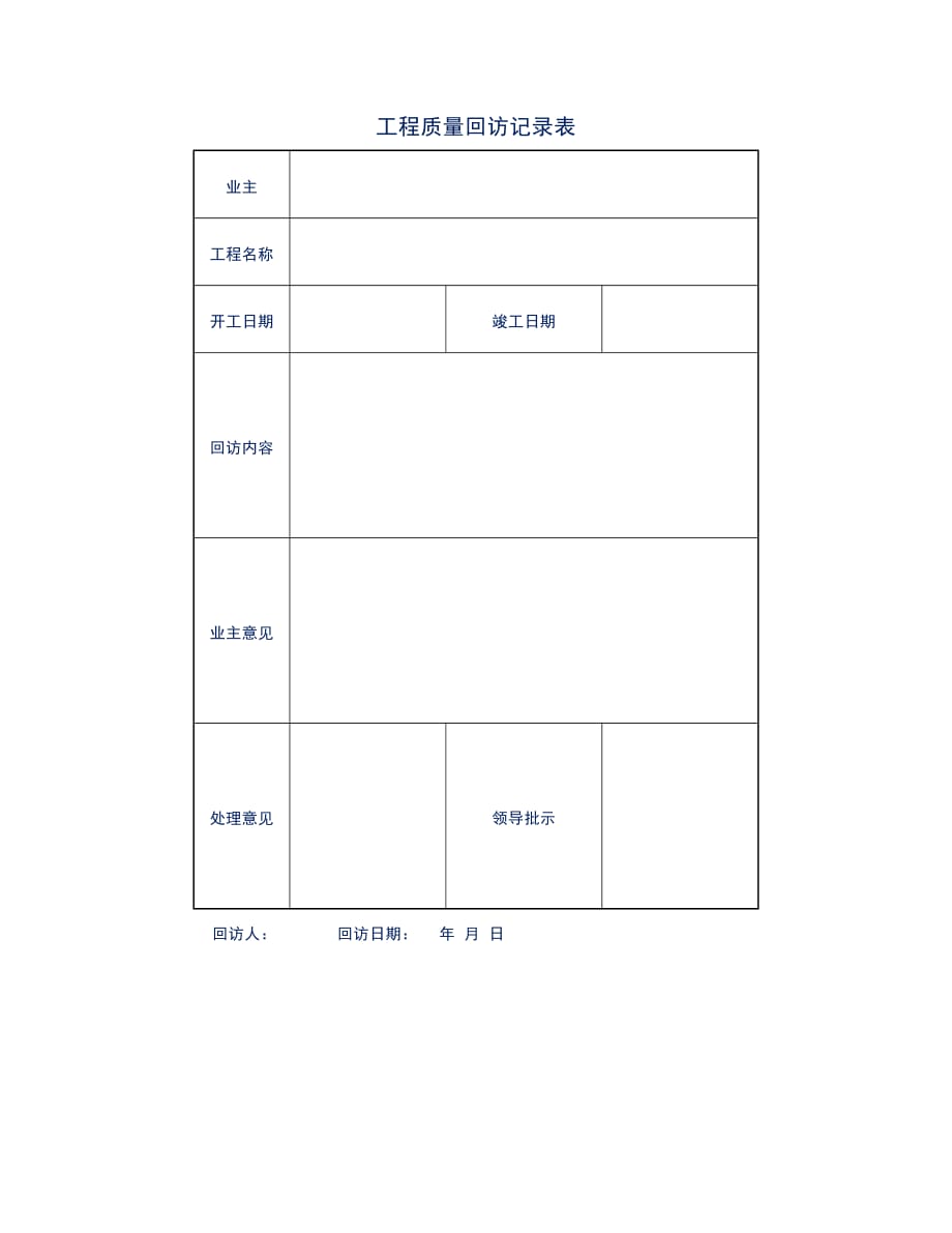 工地项目部工程质量回访记录表_第1页