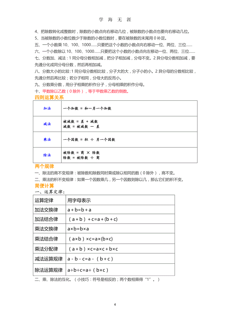 （2020年整理）小学数学知识要点精编(很牛的总结).doc_第4页