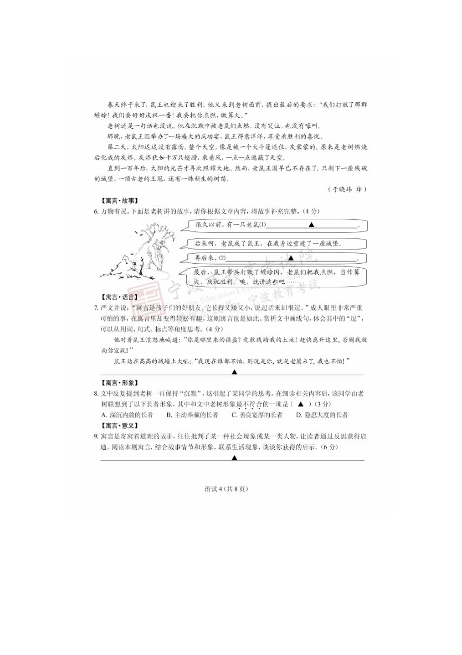 2020年-浙江宁波中考语文真题及答案_第4页