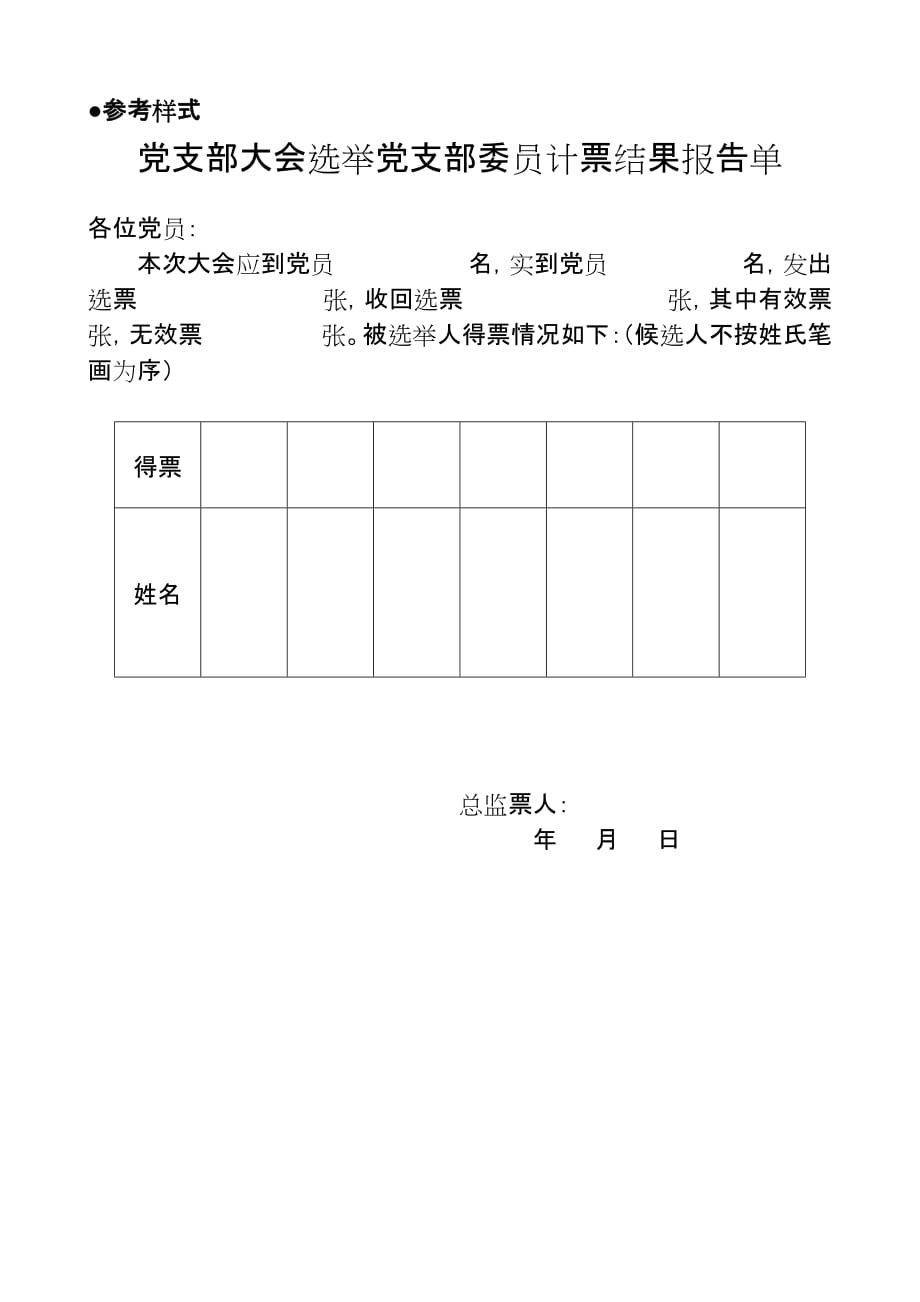 7.党支部大会选举选举计票结果报告单_第1页