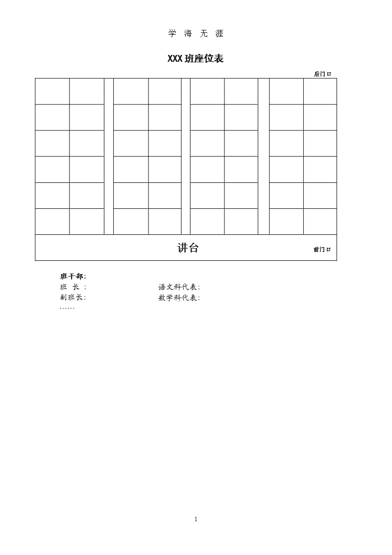 中小学班级座位表模版（2020年整理）.pptx_第1页