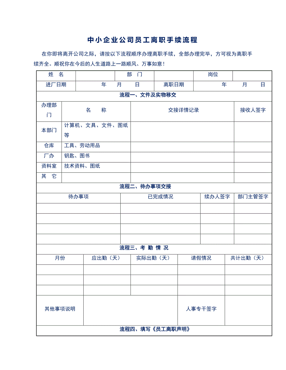 中小企业公司员工离职手续流程_第1页