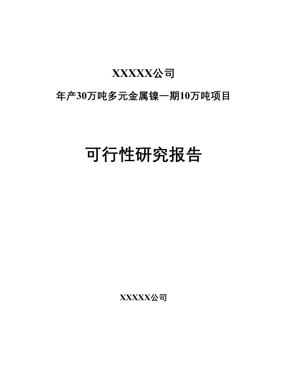 项目管理项目报告年产30万吨多元金属镍一期10万吨项目可行性研究报告_第1页