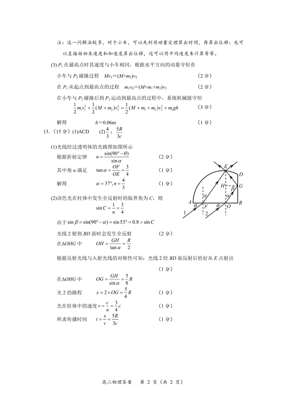 四川省广元市2019-2020学年高二下学期期末教学质量监测物理答案_第2页