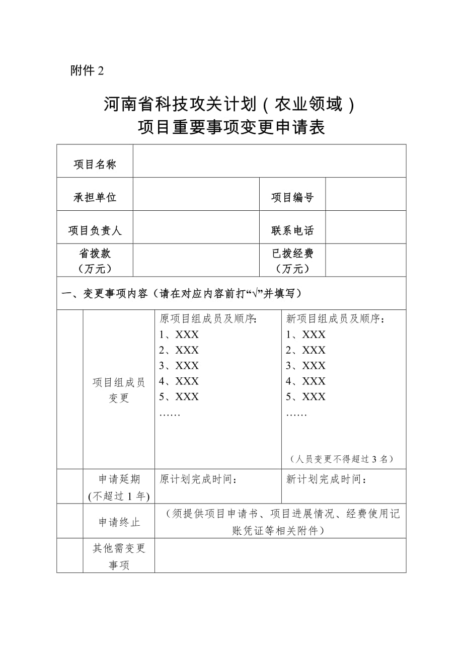 河南省科技攻关计划（农业领域）项目重要事项变更申请表.doc_第1页