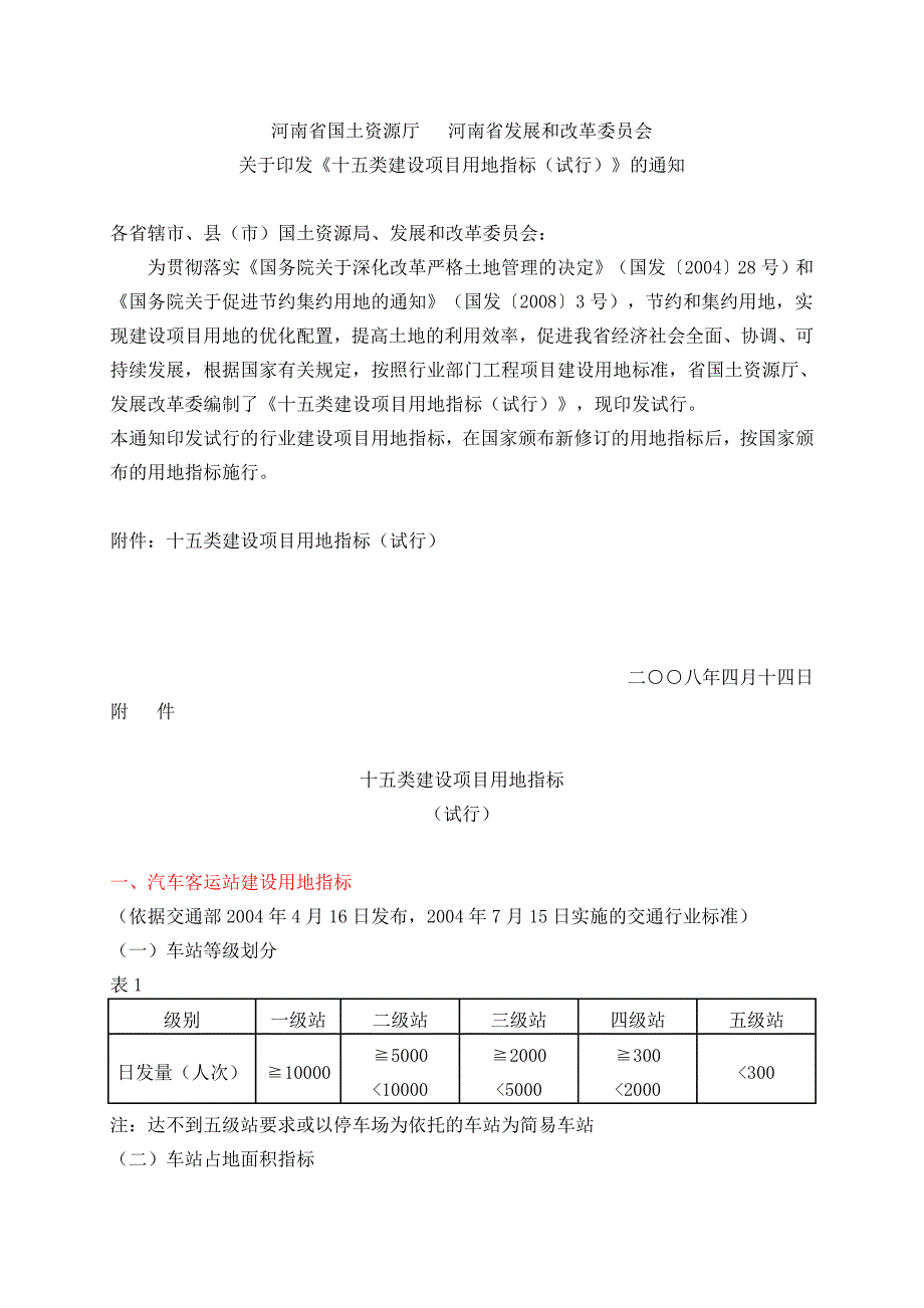 项目管理项目报告十五类建设项目用地指标_第1页