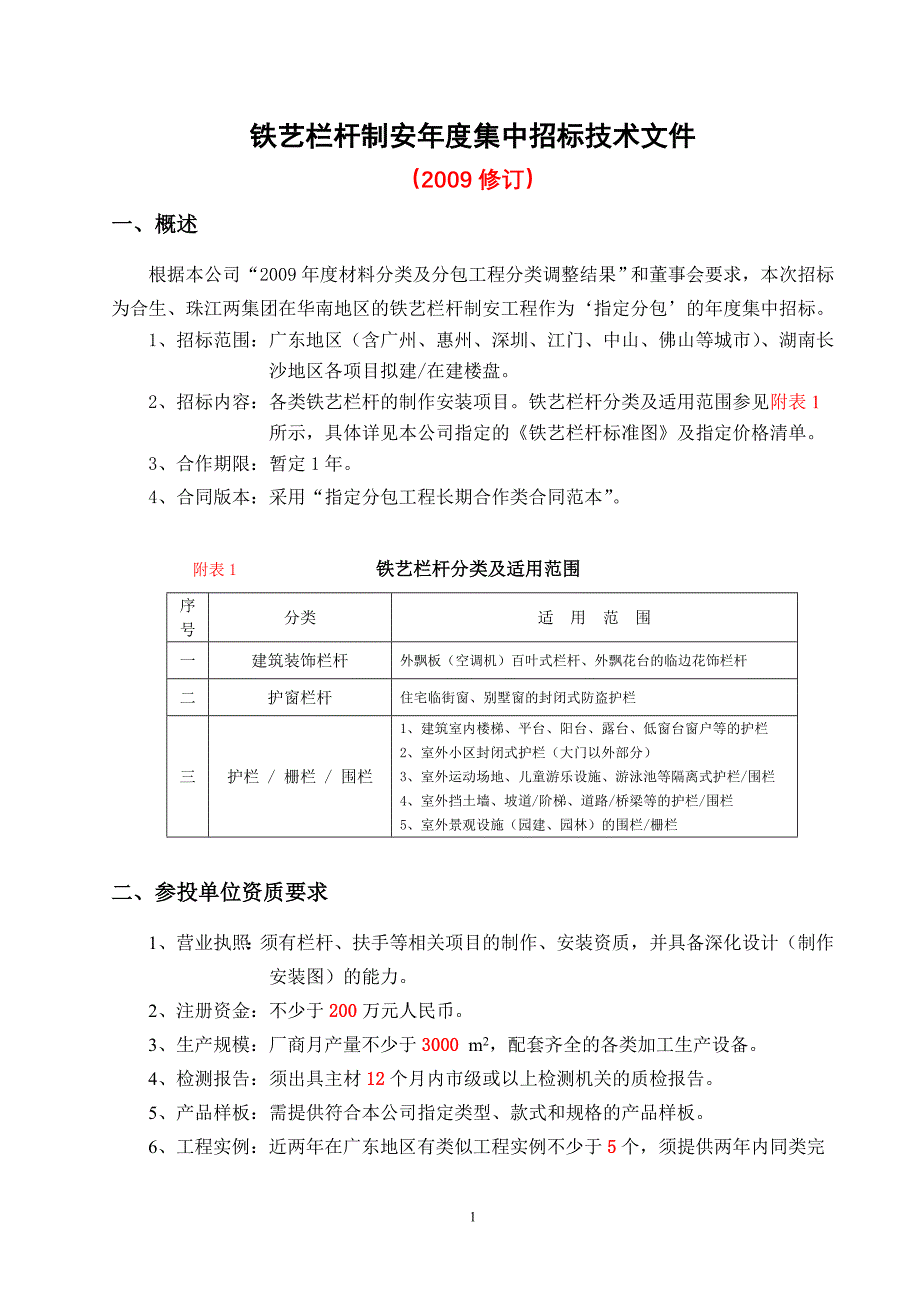 (2020年)标书投标铁艺栏杆年度集中招标技术文件修订_第1页