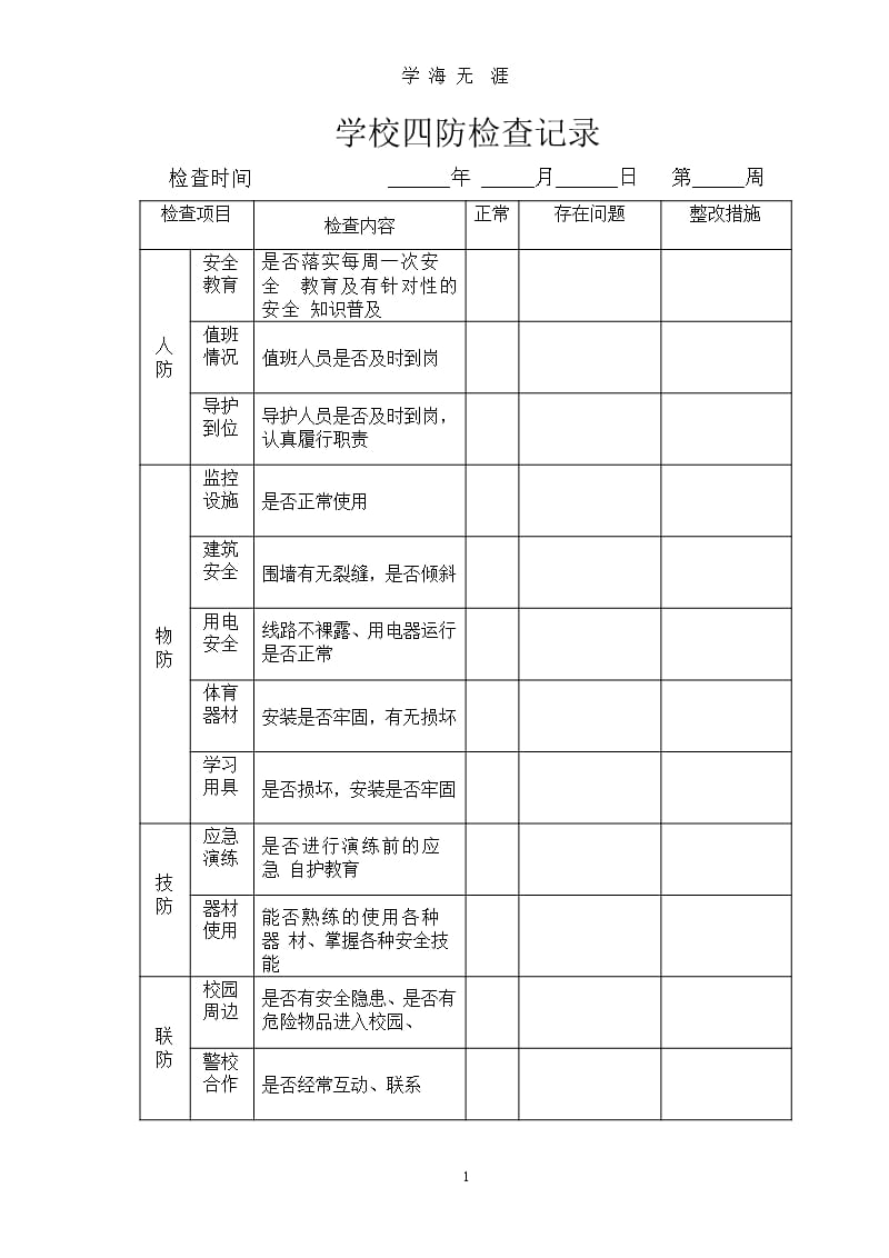 学校四防检查记录（2020年整理）.pptx_第1页