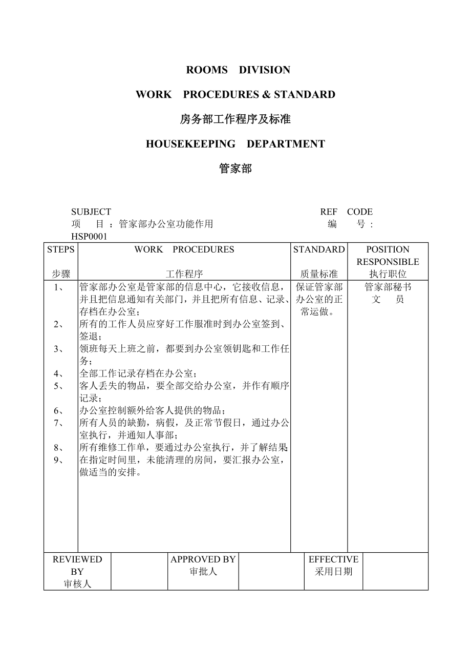 (2020年)流程管理流程再造四星级酒店管理及工作流程讲义_第1页