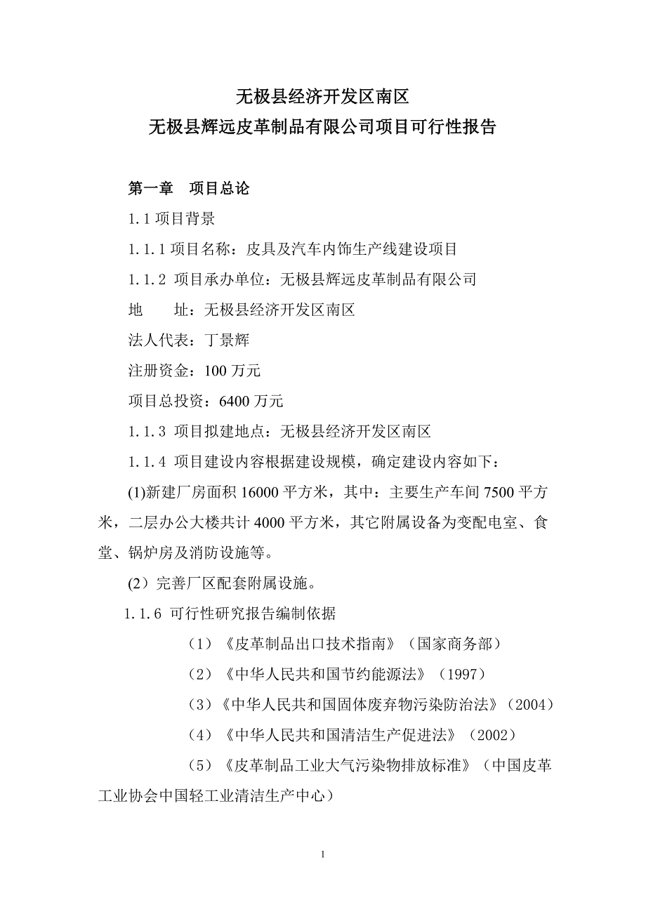 项目管理项目报告皮革制品项目可行性研究报告_第1页