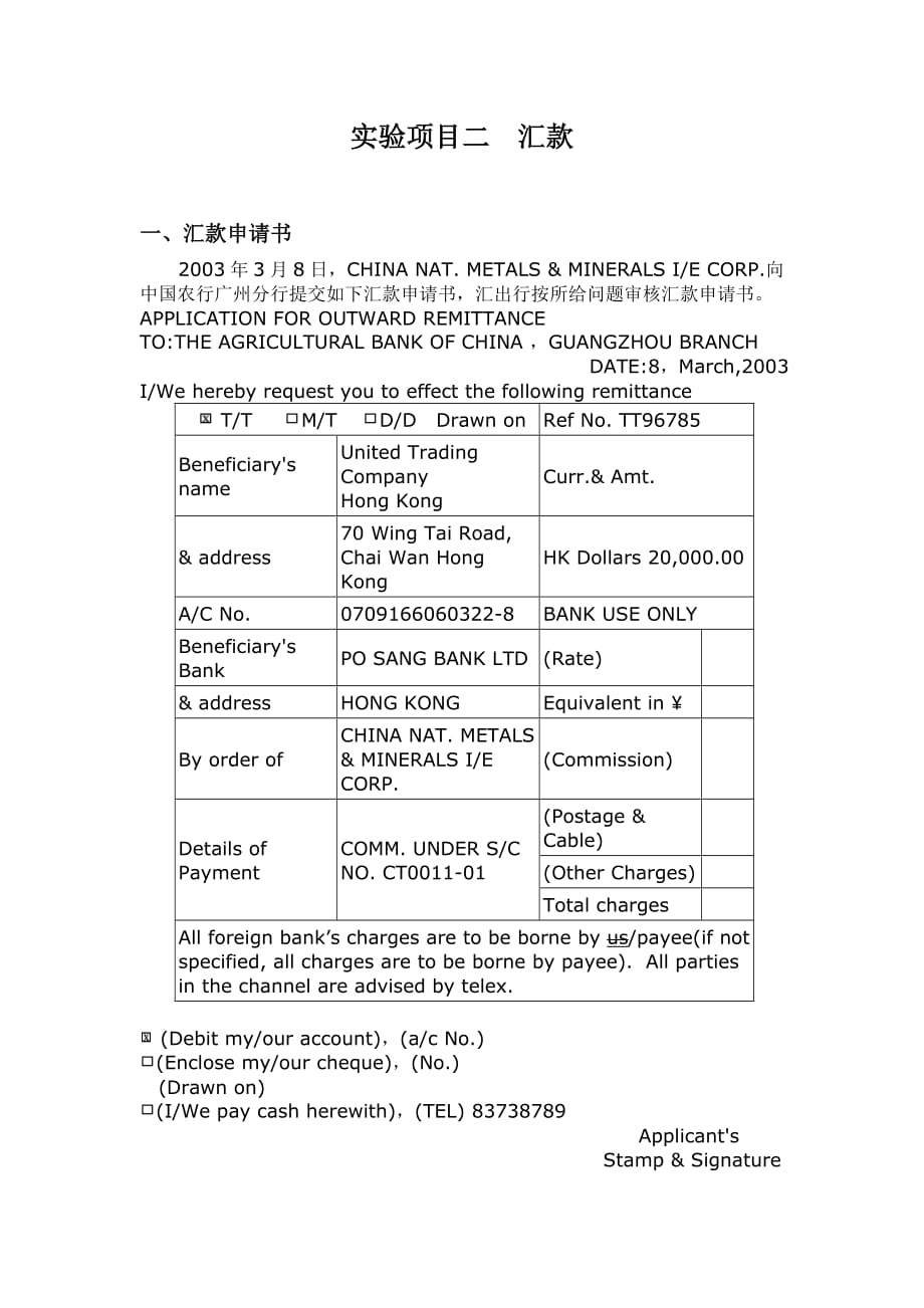 项目管理项目报告实验项目二汇款_第1页