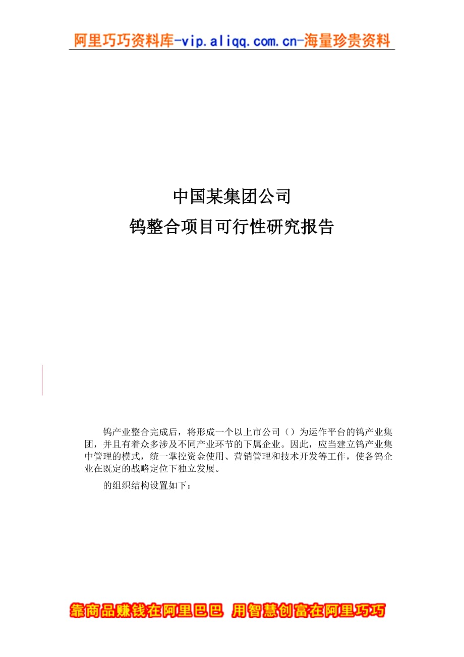 项目管理项目报告中国某集团钨整合项目可行性研究报告_第1页