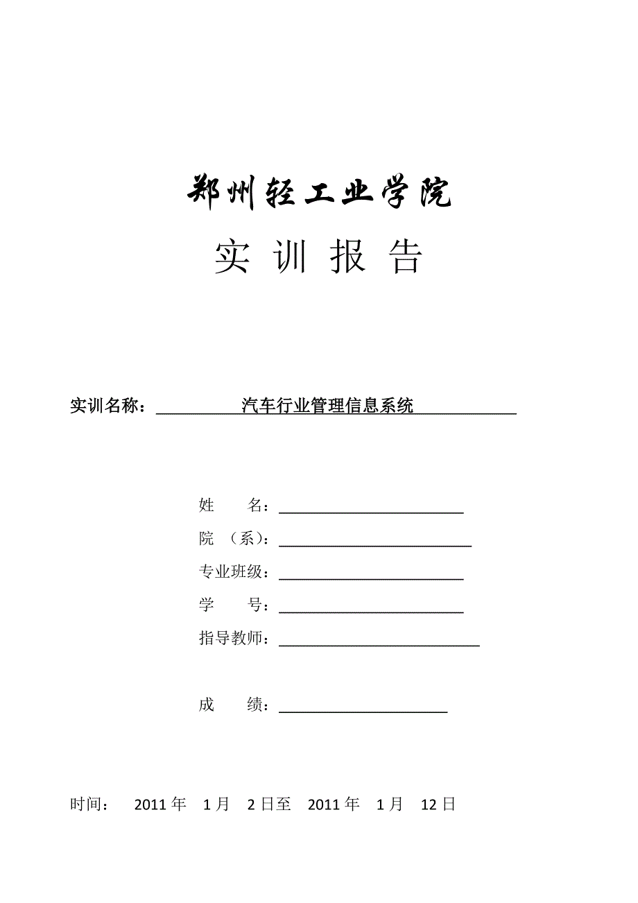 (2020年)行业分析报告汽车行业管理信息系统实训报告_第1页