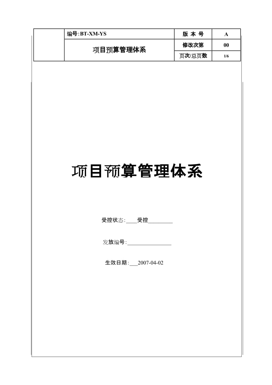 项目管理项目报告BT某MYS项目预算管理体系_第1页