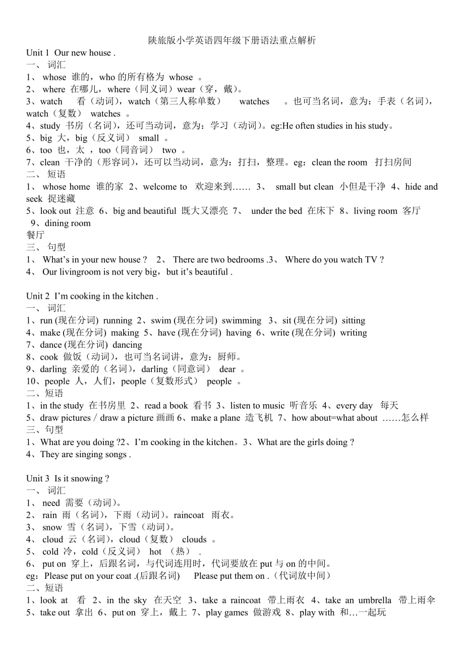 陕旅版四年级英语下册语法重点解析_第1页