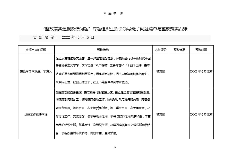 党支部班子整改台账（整理）.pptx_第1页