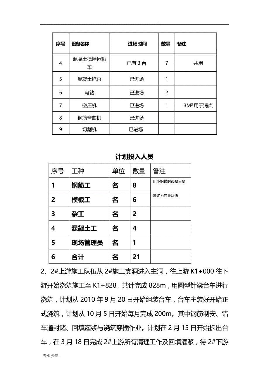 引水隧洞衬砌施工组织设计_第5页