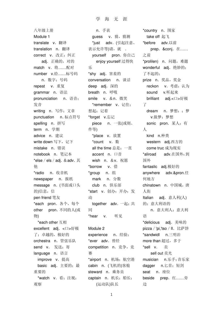 八年级上册书后英语单词表【外研版】（7月20日）.pdf_第1页