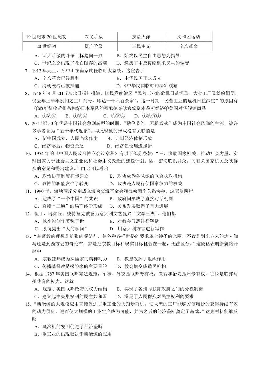 (2020年)企业管理高三历史第三次模拟考试_第3页