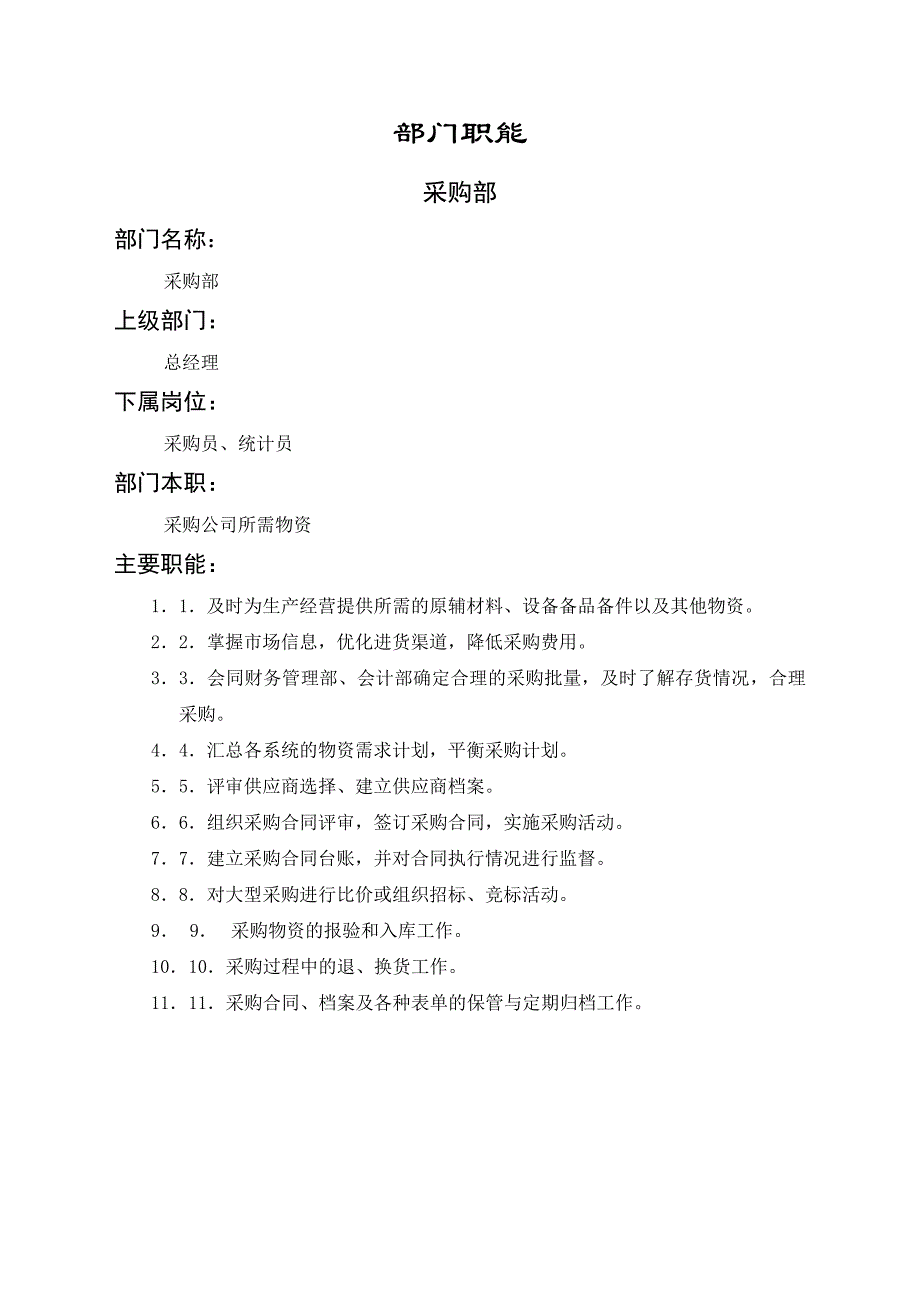 (2020年)企业采购管理某公司采购部岗位职责_第1页