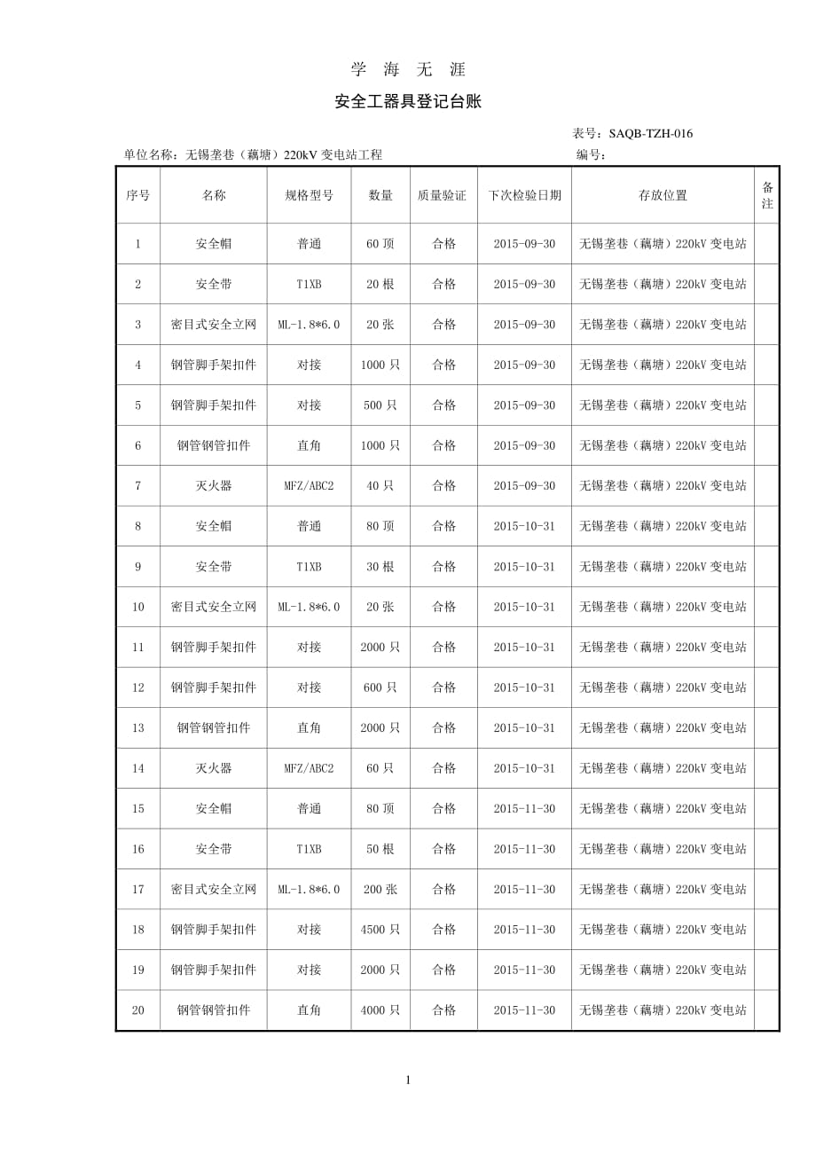 安全工器具登记台账（7月20日）.pdf_第1页