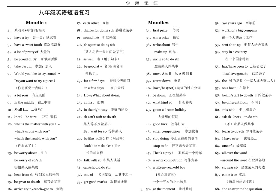 新外研版八年级下册英语短语复习知识点（7月20日）.pdf_第1页