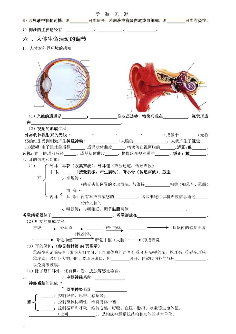 新人教版七年级生物下册复习提纲(填空式)（7月20日）.pdf_第5页