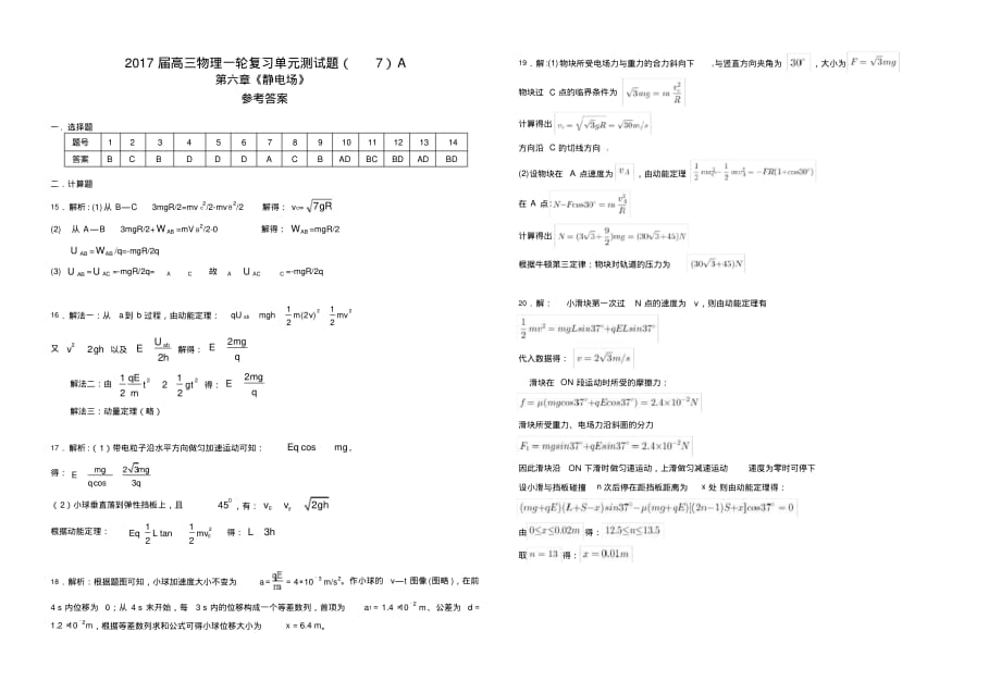 (完整版)2017届高三物理一轮复习单元测试题-静电场A_第4页