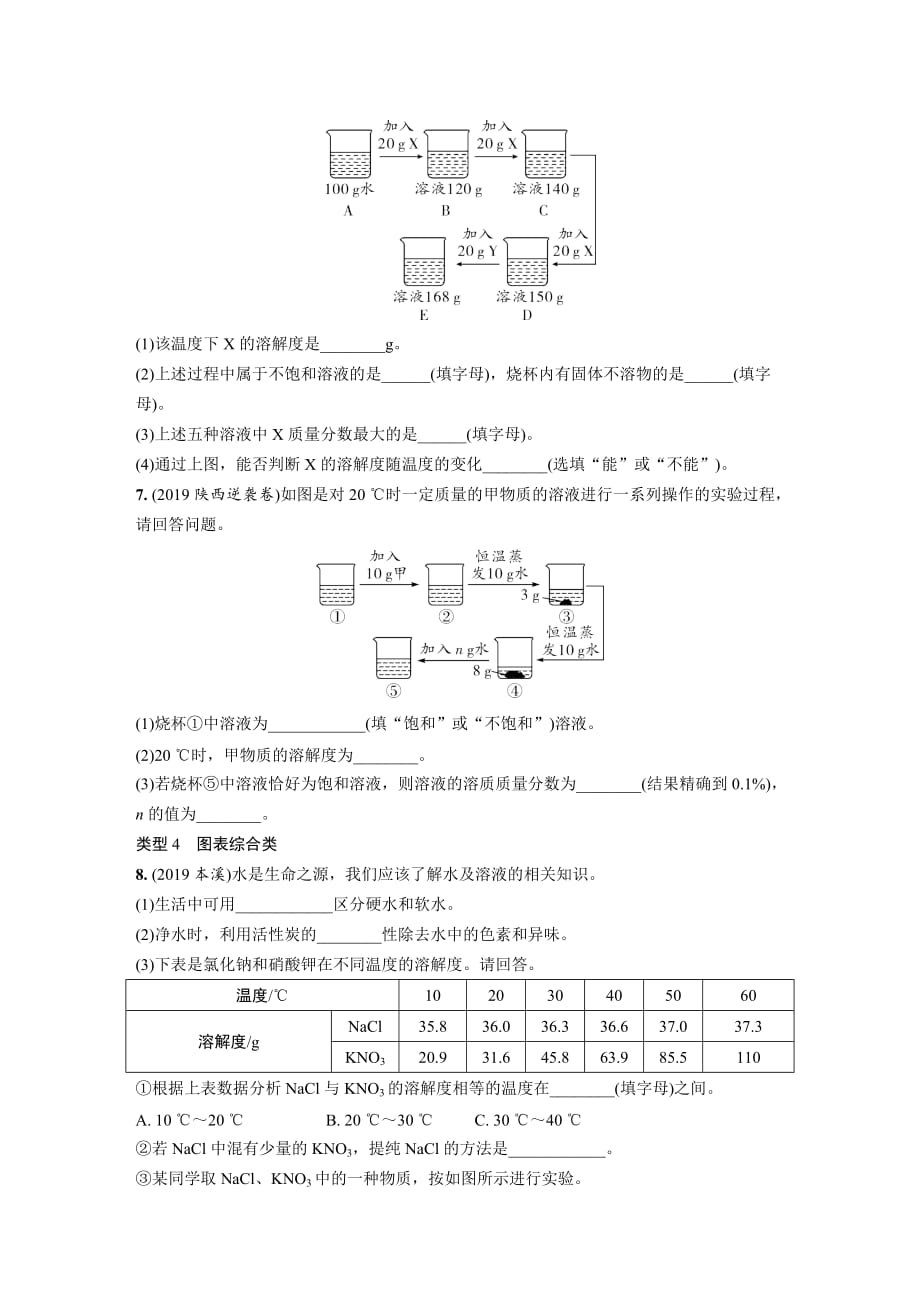 初中化学溶解度及变化曲线专项训练_第3页