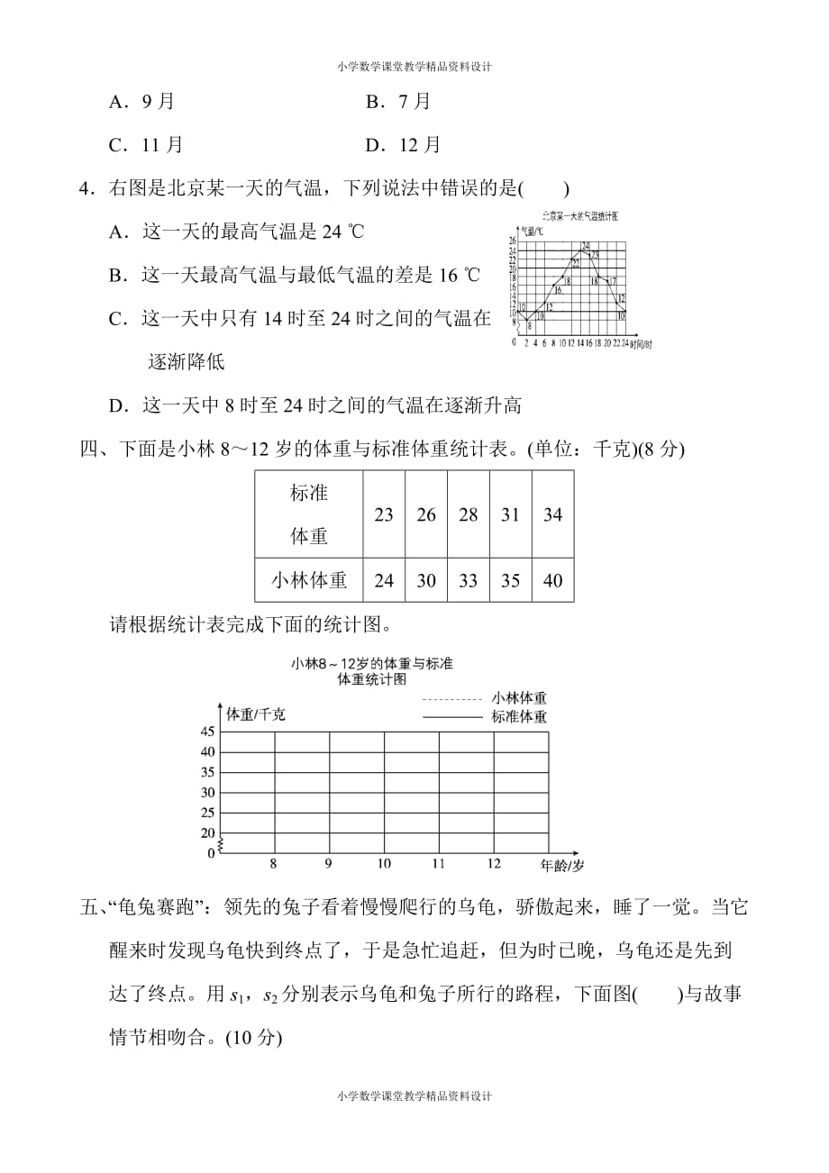 精品 最新人教版小学五年级下册数学-第7单元折线统计图-第七单元达标测试卷_第4页