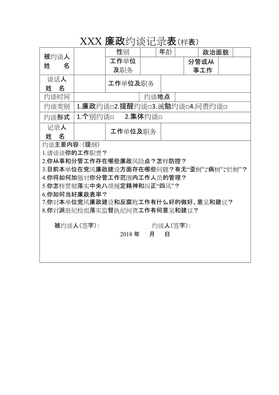 廉政约谈记录表(模板)_第1页