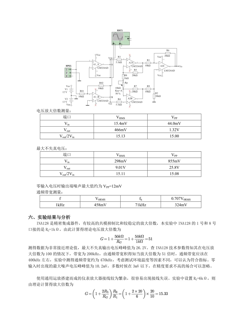 仪用运算放大器及其应用 实验报告_第3页