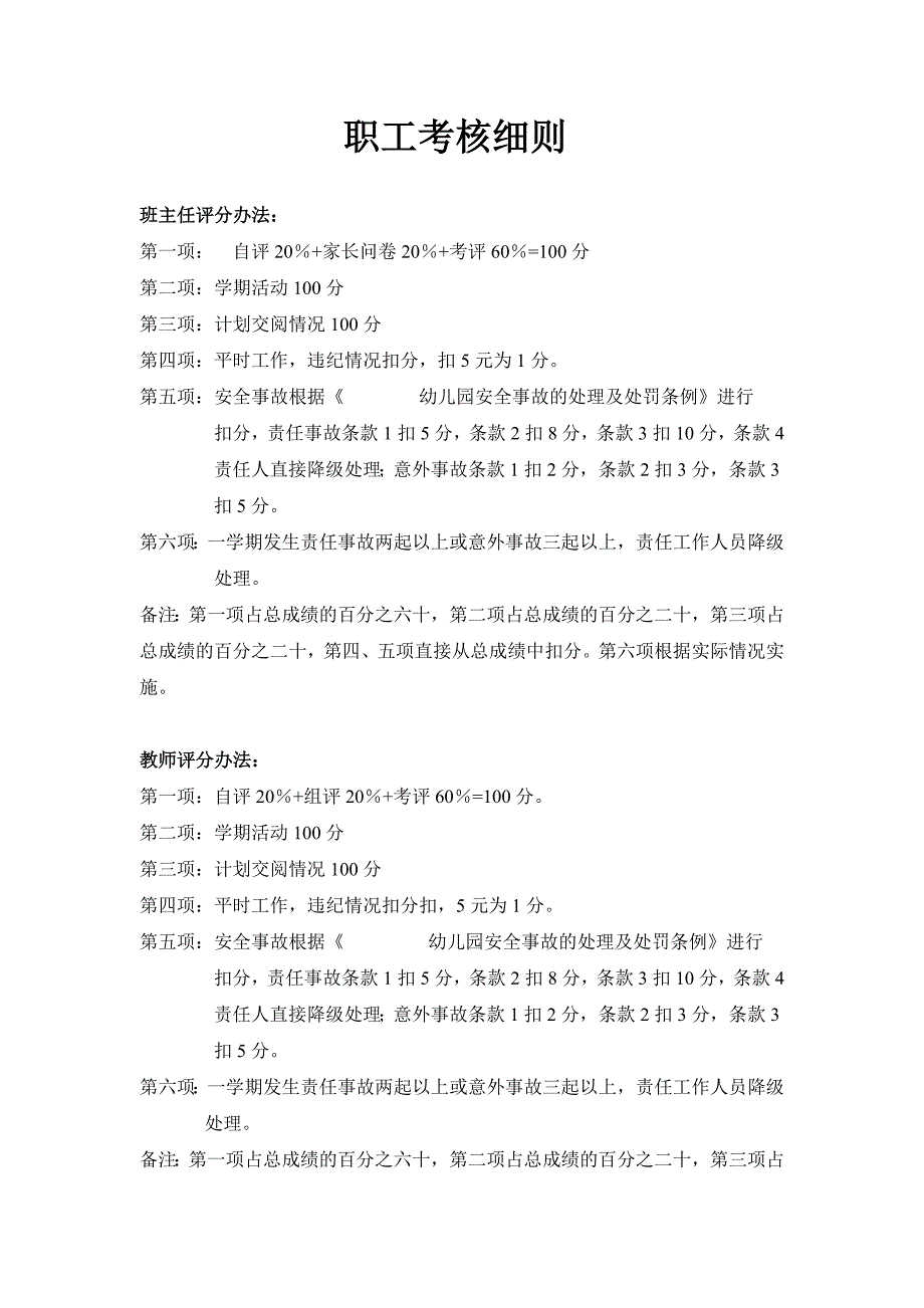 (2020年)企业管理制度幼儿园职工考核细则及各项规章制度_第1页