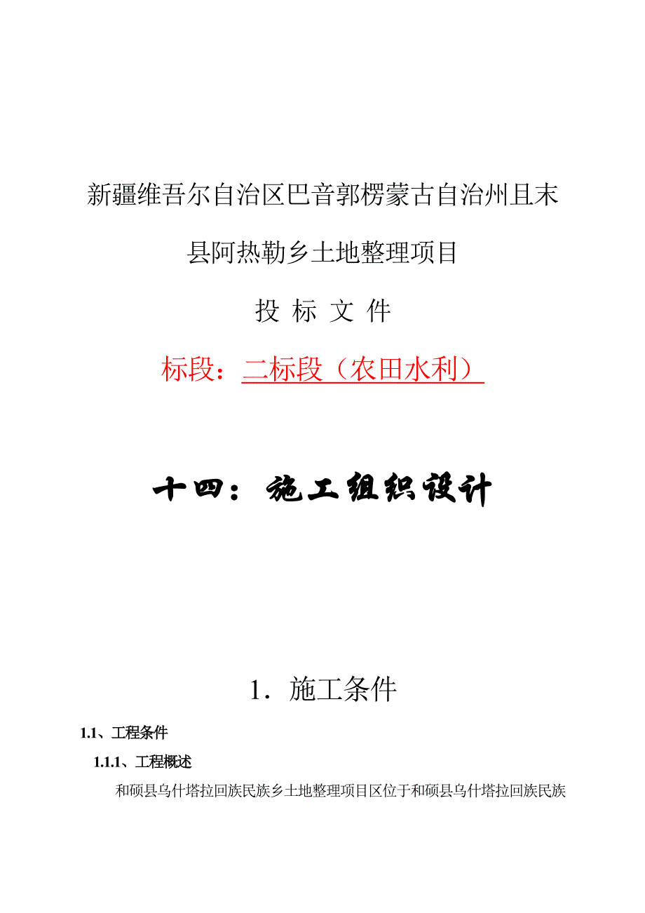 (2020年)项目管理项目报告塔拉土地整理项目施工组织设计_第1页