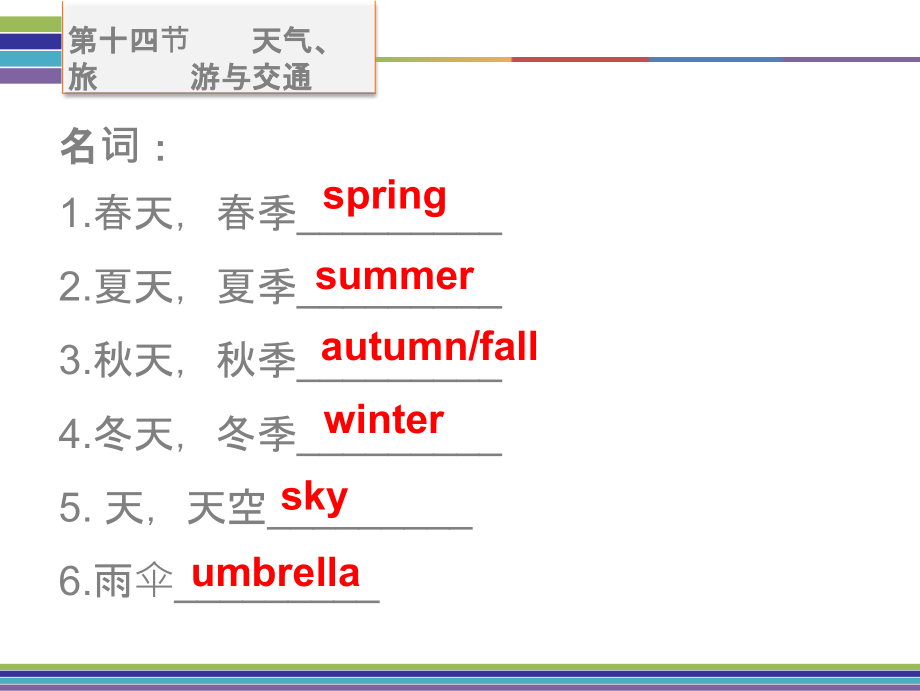 中考英语话题专项训练-十四-天气、旅游与交通课件_第2页