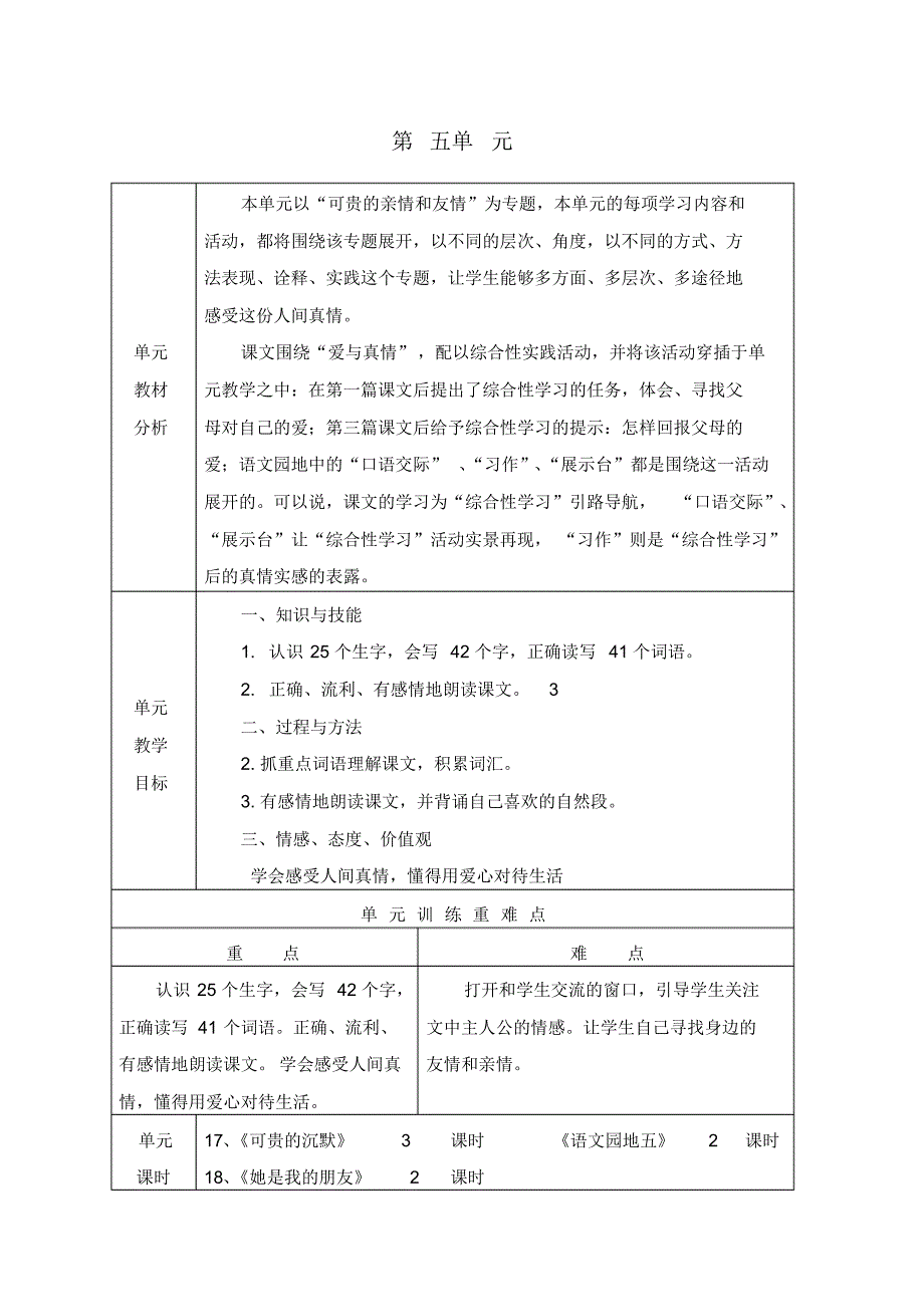 (完整版)新人教版三年级语文下册第五单元教案_第1页