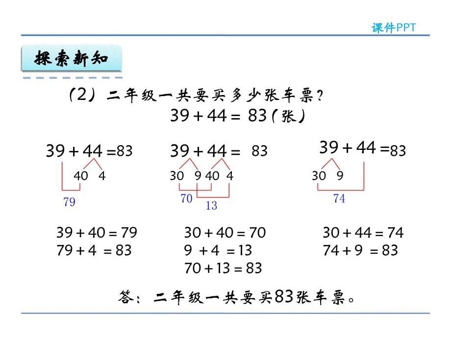 人教版小学数学三年级两位数减两位数口算.1 两位数加两位数的口算课件_第5页