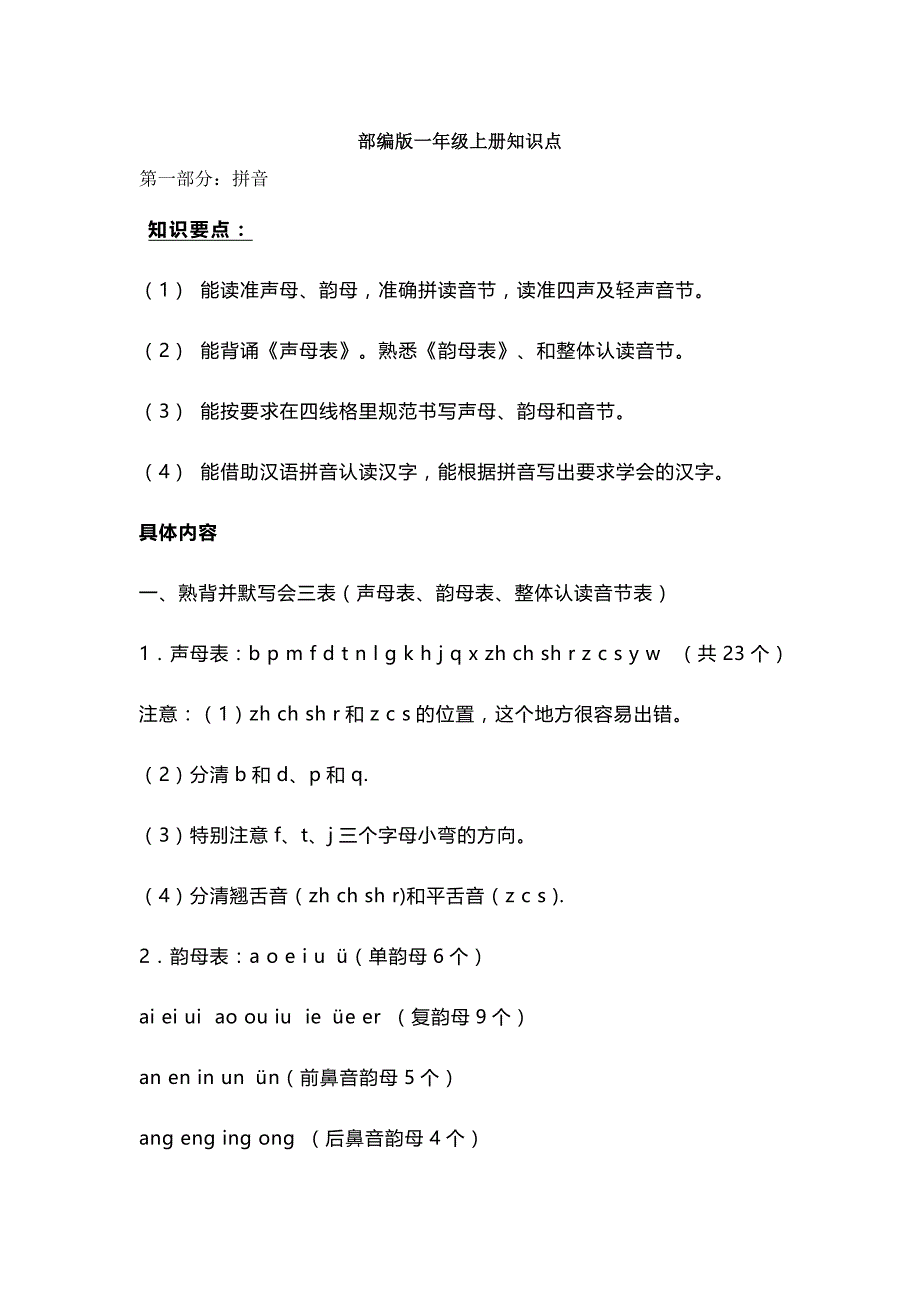 部编版一年级(上册)语文知识点汇总_第1页