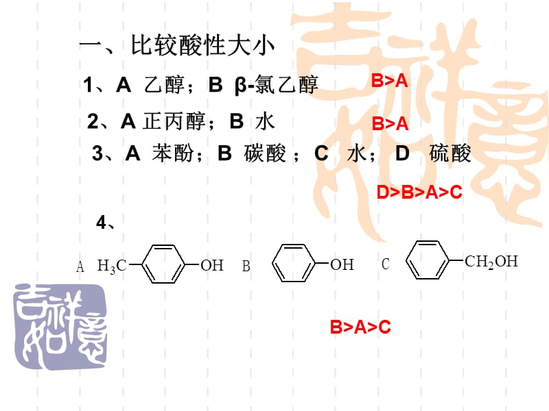 一、比较酸性大小 1、A 乙醇；B β-氯乙醇讲课教案_第2页