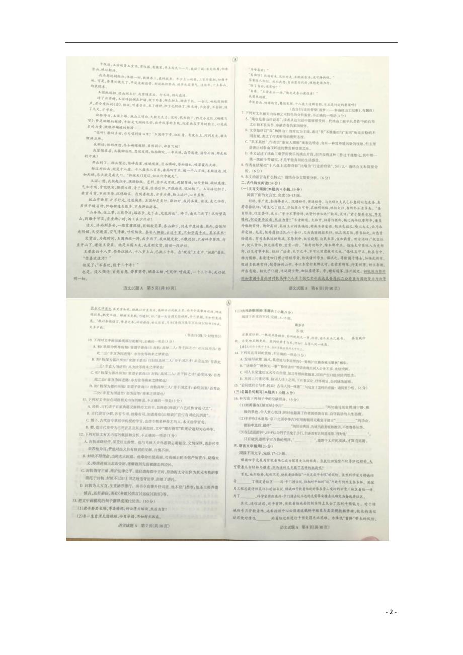 山西省2019届高三语文3月适应性训练A卷（扫描版无答案）.doc_第2页